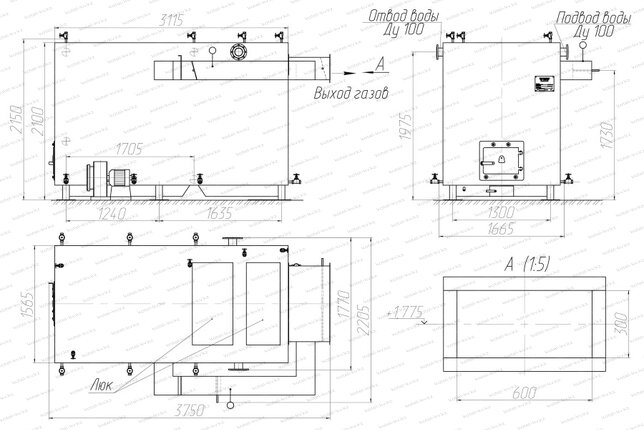Котел 1450 кВт без дымососа чертеж